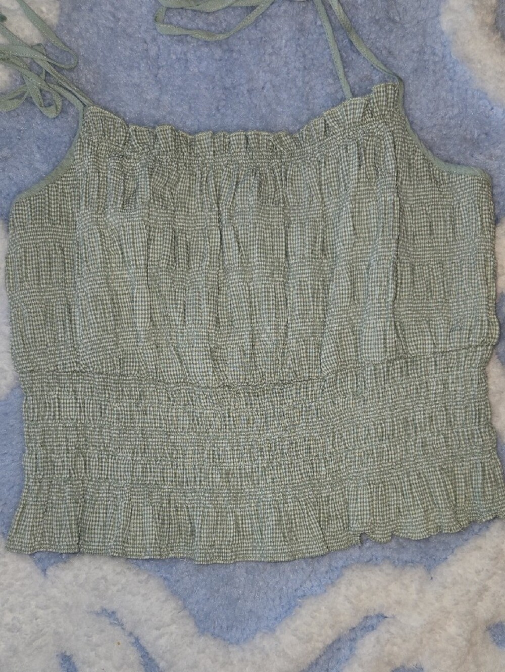 Smocked Sage Green Tie-Strap Tank Top - Picture 4 of 10